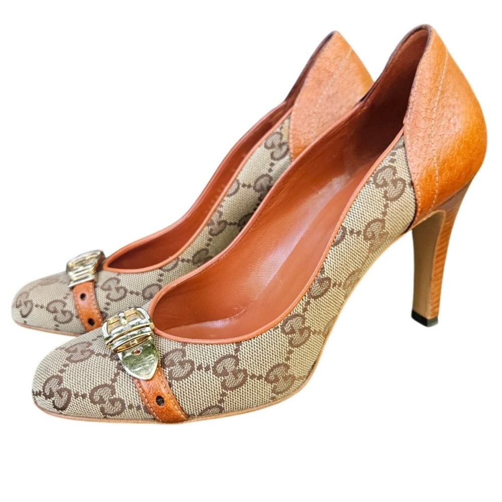 Gucci 7 Original GG GG Cinghiale Brizzolato Pump Heel Box Brown Leather Monogram - Picture 2 of 10